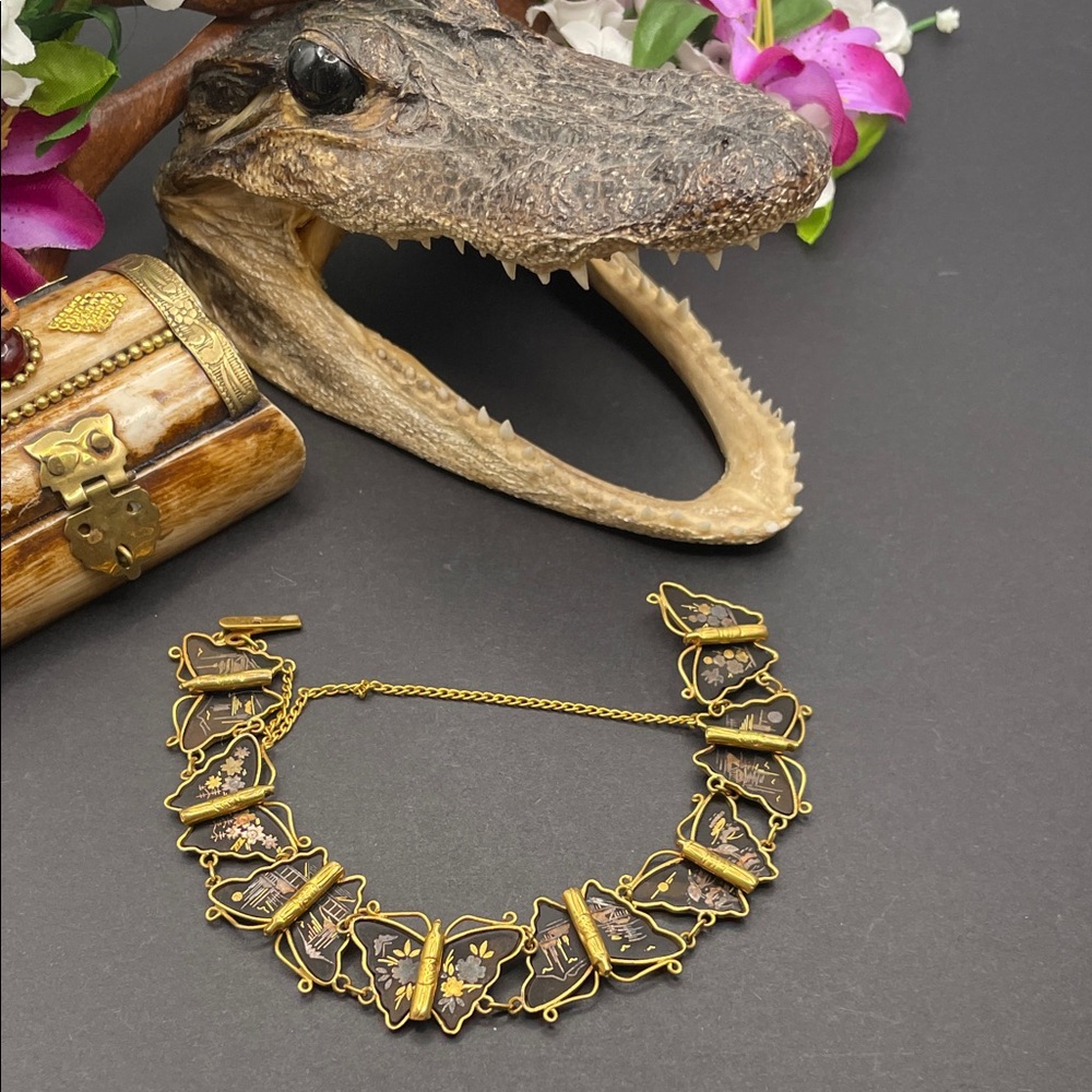 Amita Damascene Butterfly story panel bracelet vintage B23 🔥